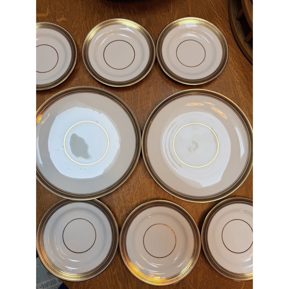 Set Of 8 Copeland Spode Greek Key Gold Rim Dessert & Luncheon Plates MINT